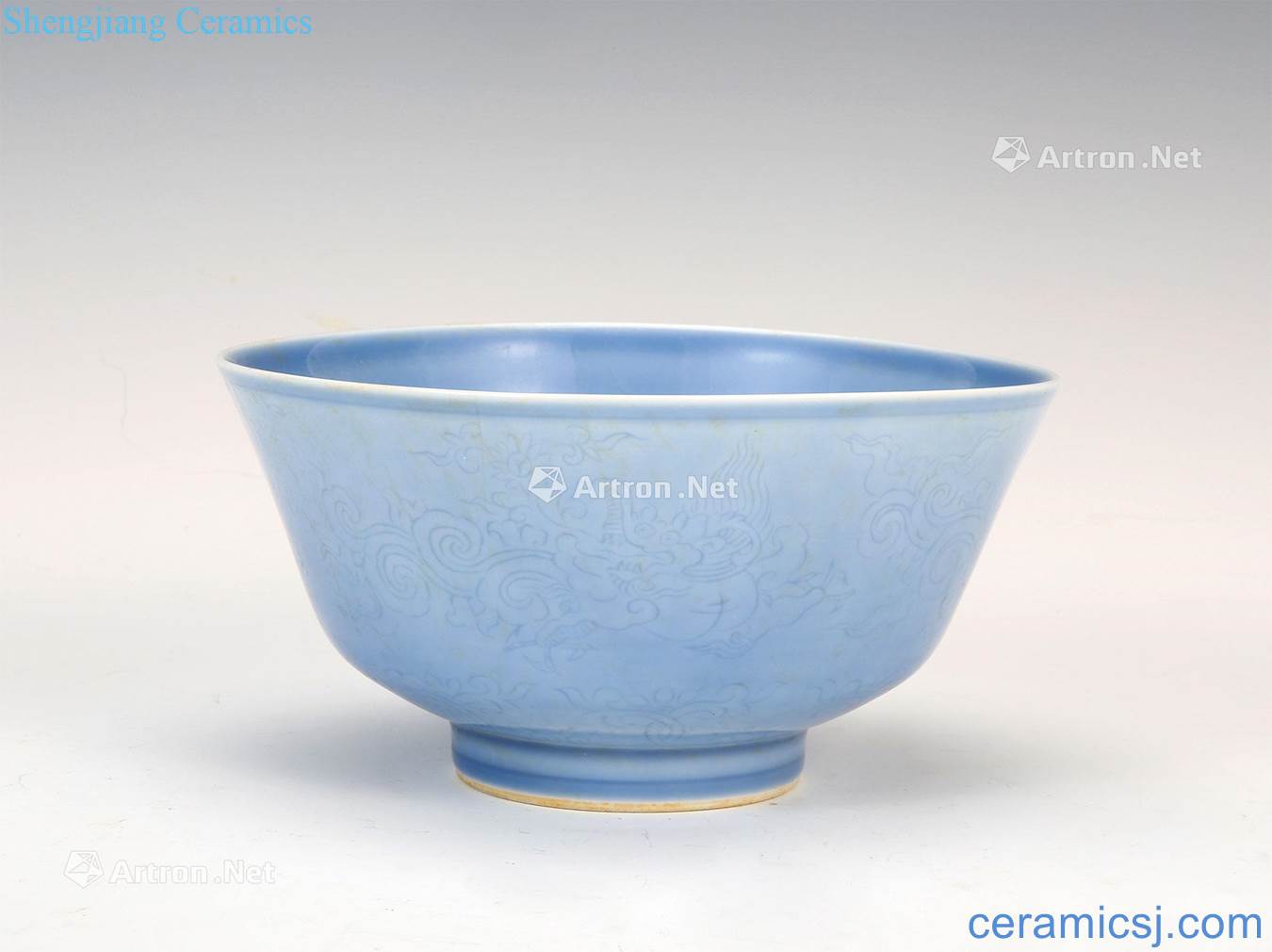 Ming - qing dark sky blue glaze carved dragon bowl