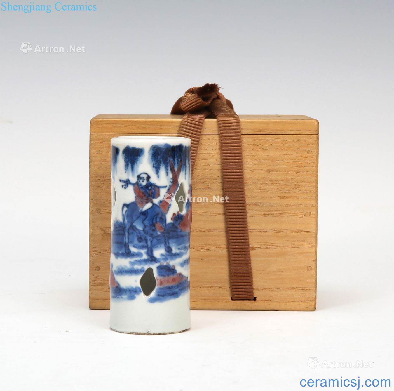 Qing dynasty blue-and-white youligong cowboy grain small brush pot