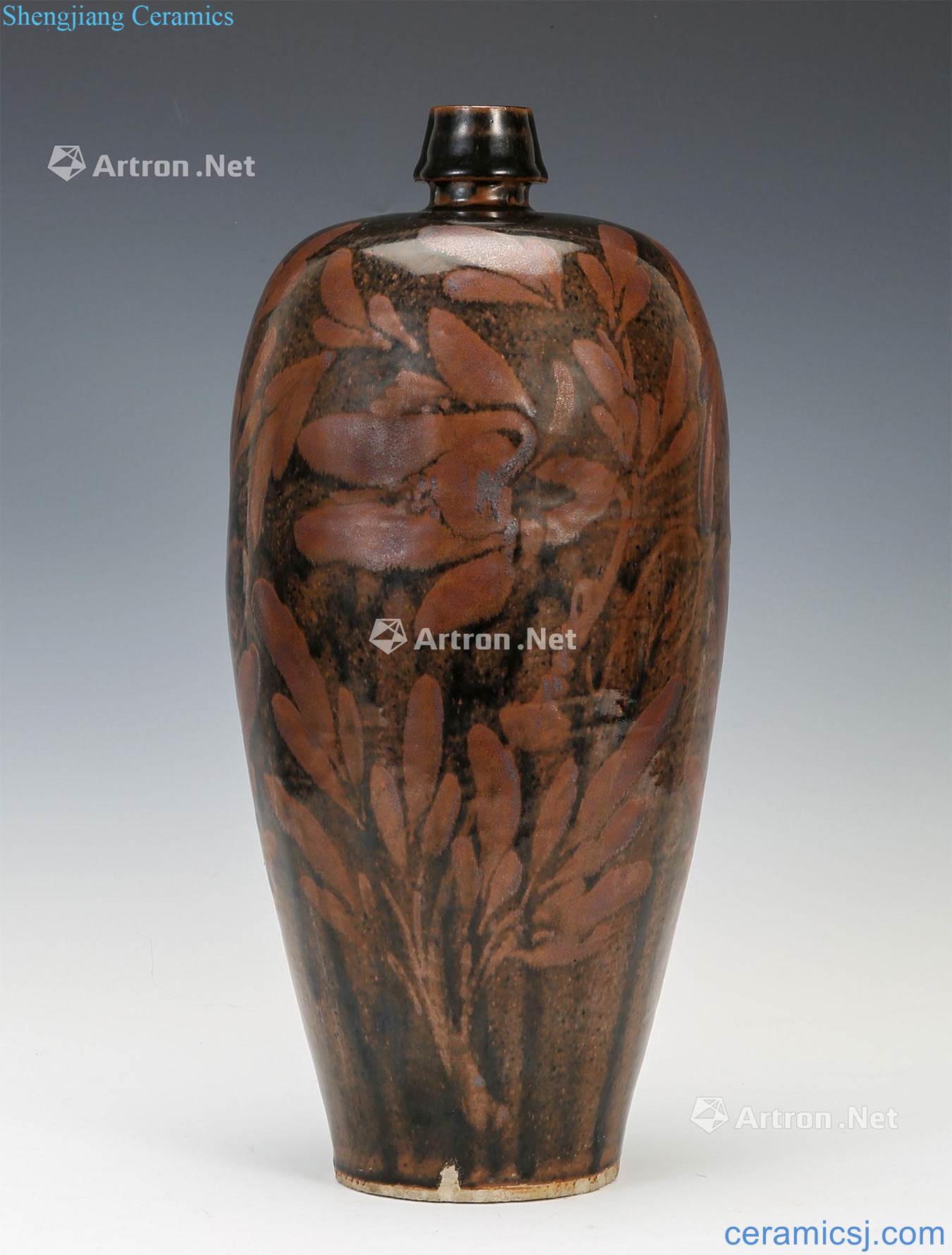 yuan Black glaze color flowers in brown grain mei bottle