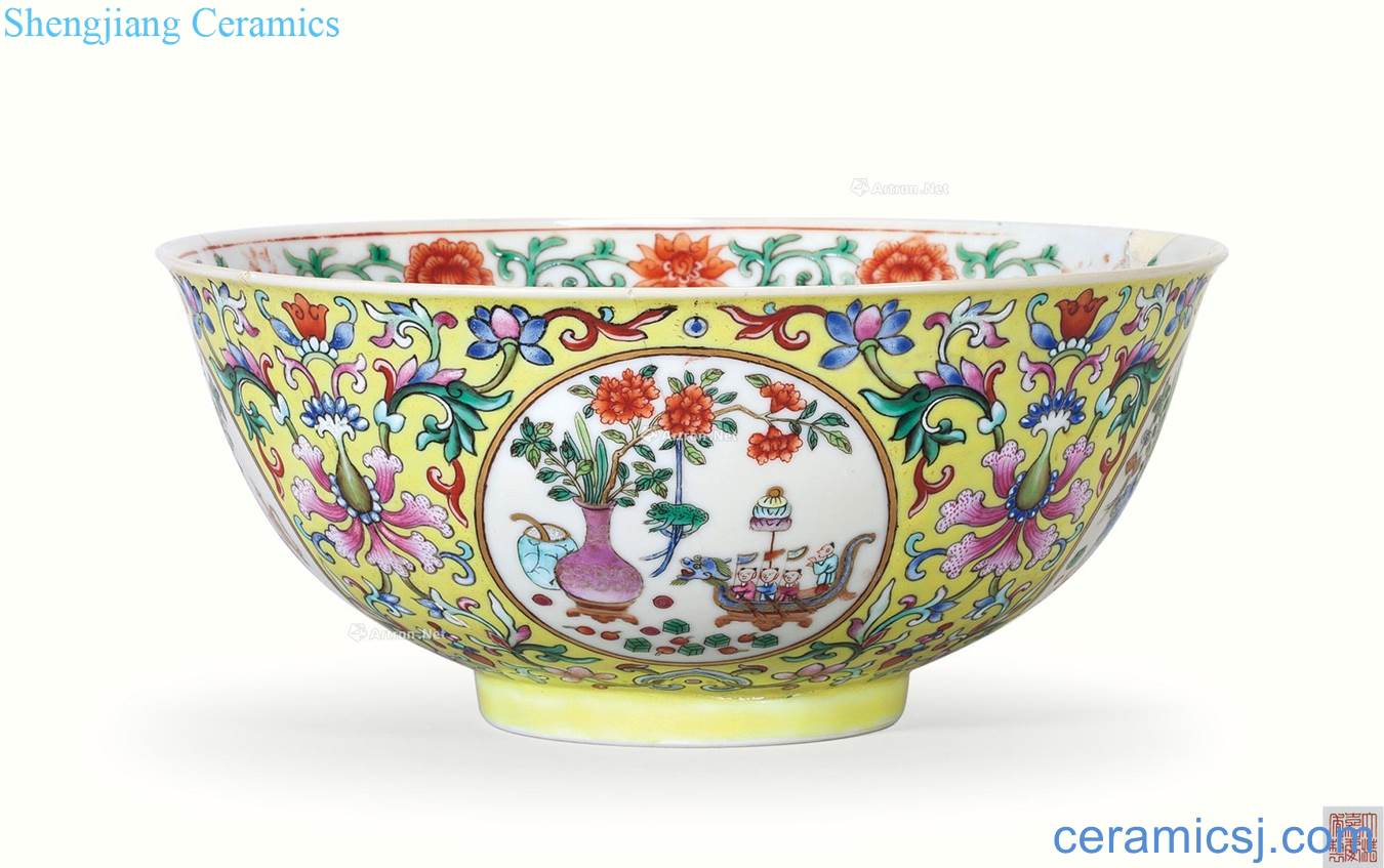 Qing jiaqing kiln To the yellow color aureole 盌 antique lines