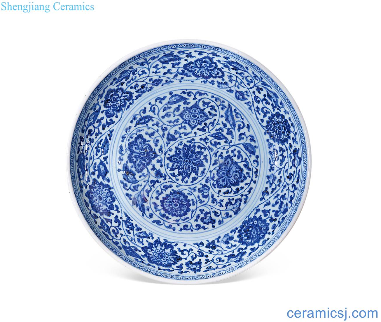 Mid qing Blue and white lotus flower tray