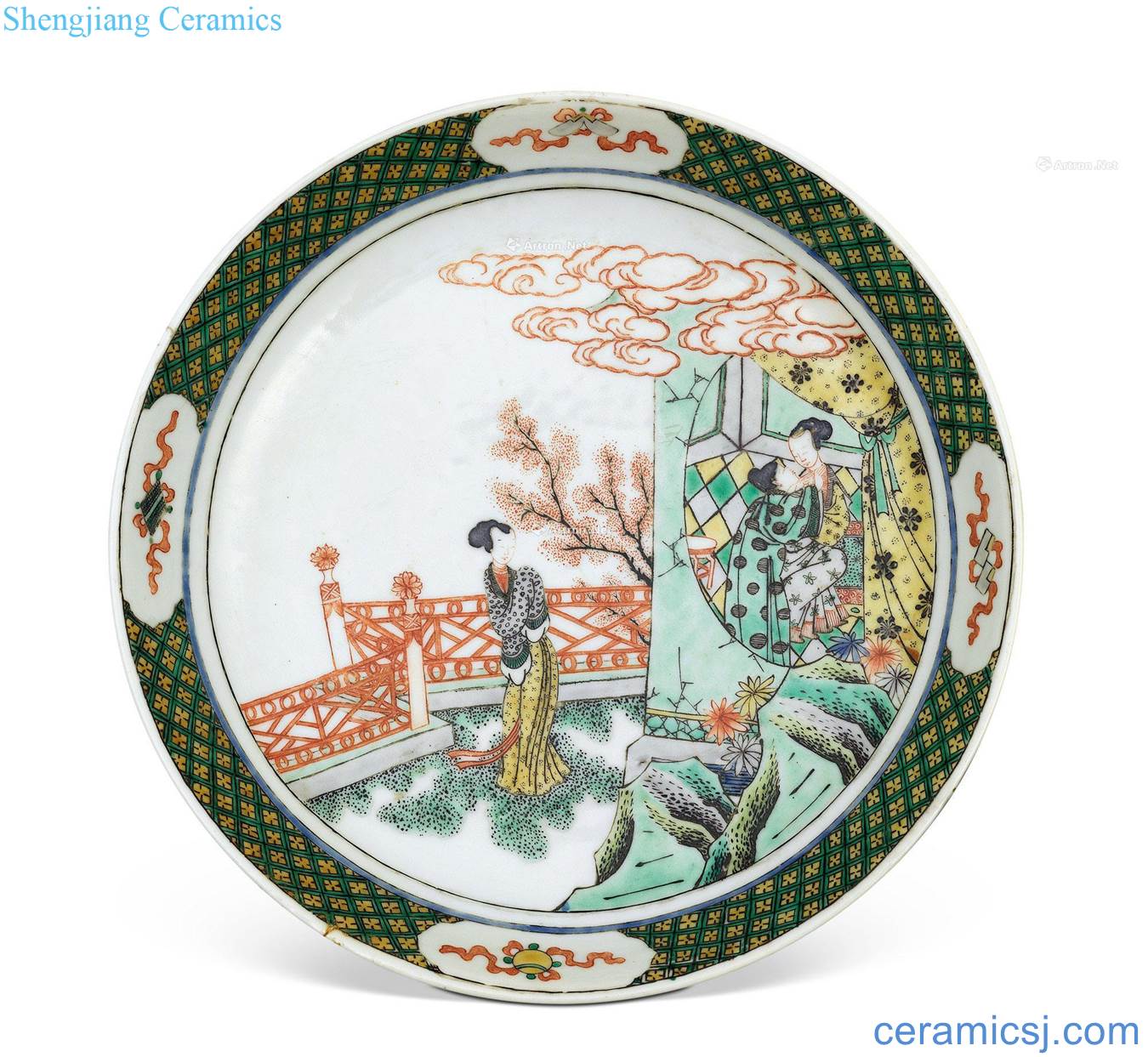 Qing guangxu Imitation of kangxi plate of colorful characters