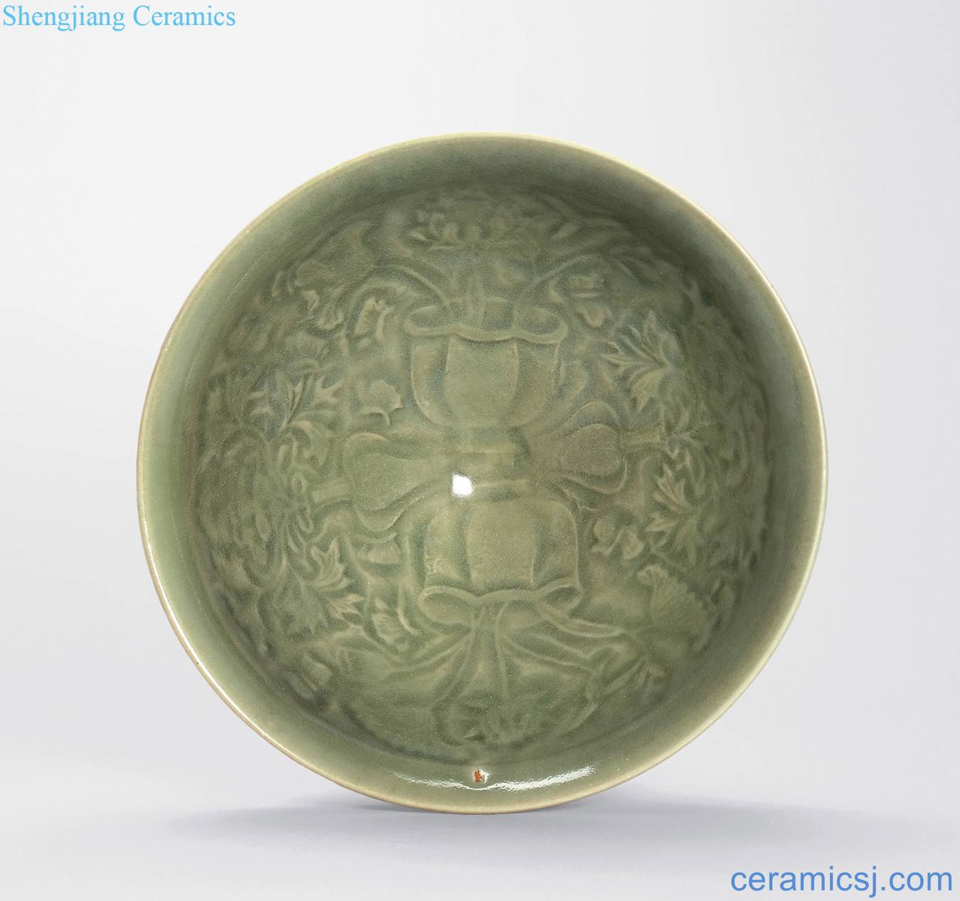 Northern song dynasty (960-1127) and gold (1115-1234), yao state kiln green glaze stamps antique flower green-splashed bowls