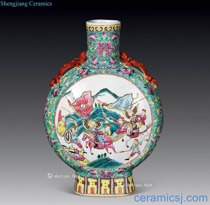 Qing jin to medallion pastel knife horse figures on bottles