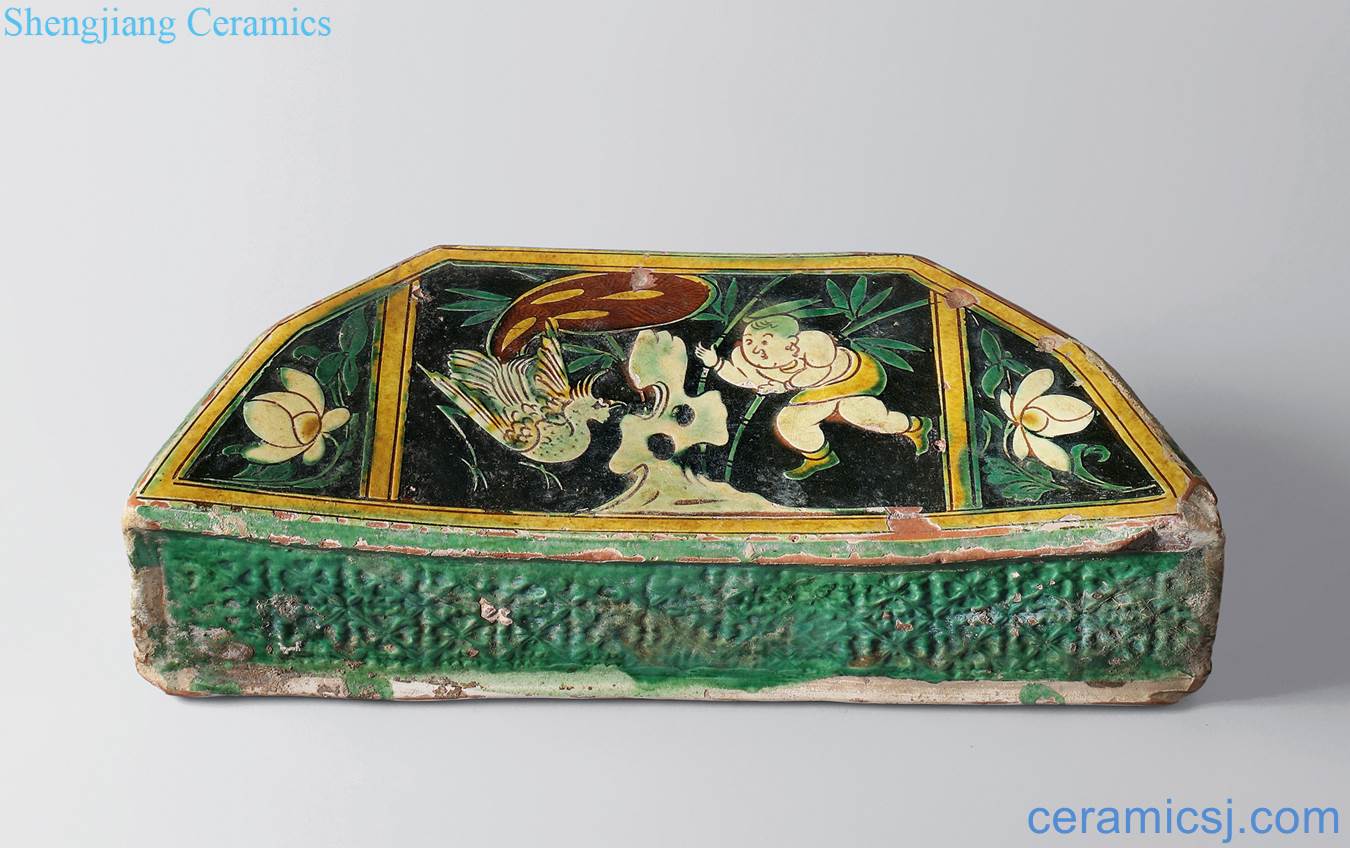 Northern song dynasty (960-1127) and gold (1115-1234), three-color carved carved stone YingXiWen hexagonal bamboo pillow