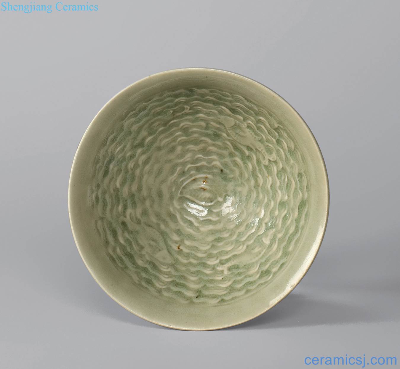 Northern song dynasty (960-1127) and gold (1115-1234), yao state kiln green glaze stamps water fish grain small bowl