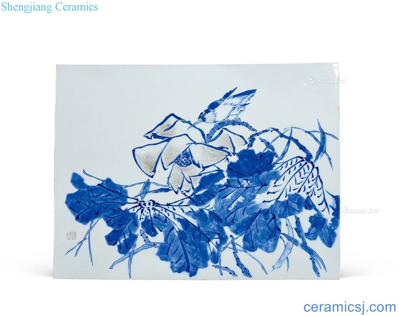 Qing dynasty blue-and-white youligong painting of flowers and grain porcelain plate