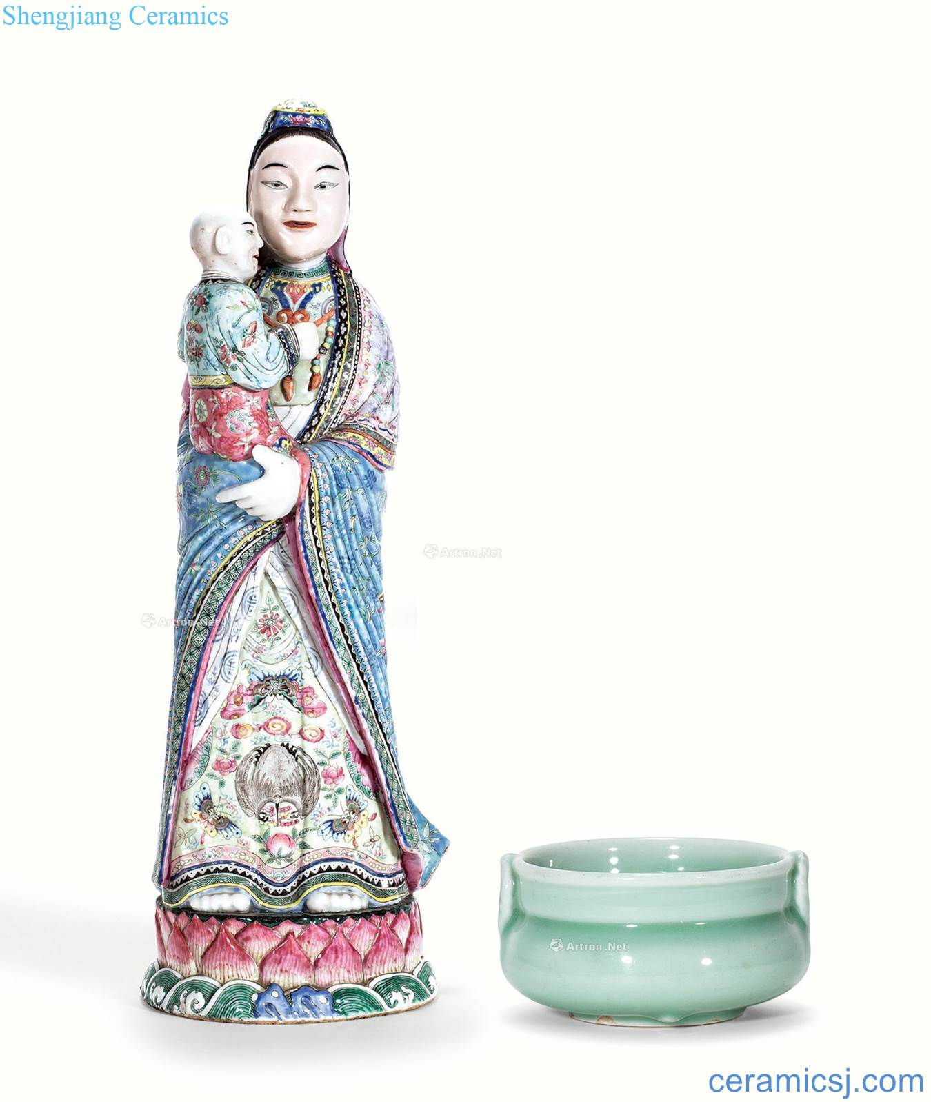 Clear pastel SongZi of kannon and powder blue glaze censer