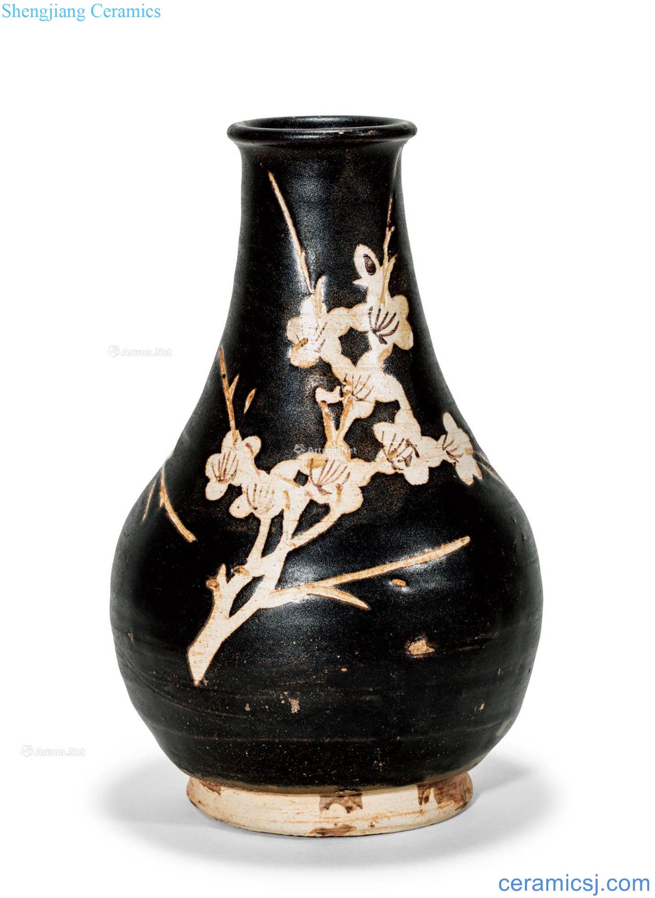 Song dynasty jizhou kiln black glaze paper-cut white vase