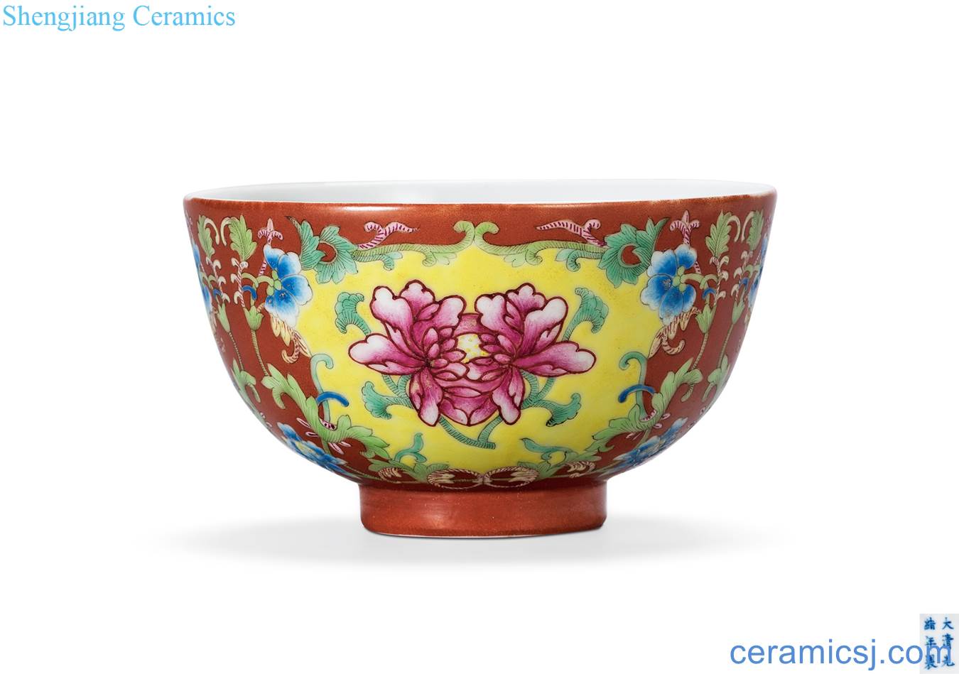 Qing guangxu Coral red pastel flowers bowl