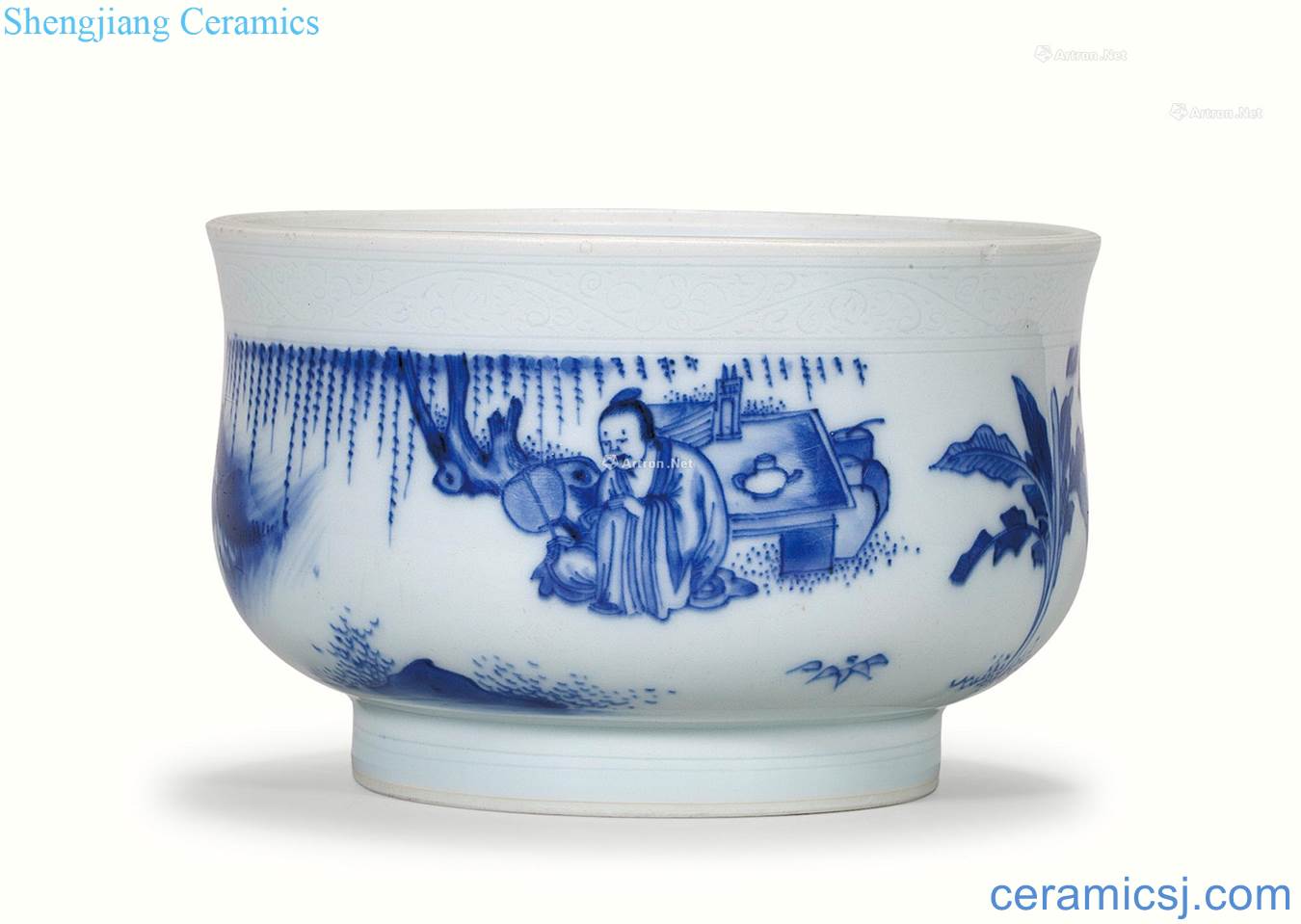 Ming chongzhen Blue and white landscape character furnace