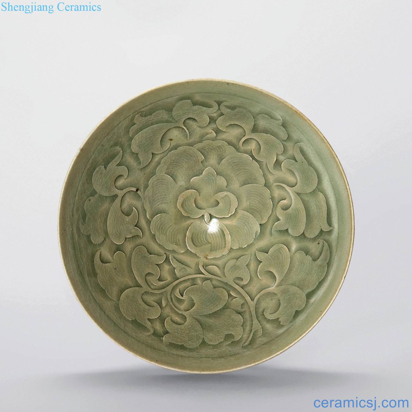 Northern song dynasty (960-1127), yao state kiln green glaze score flower peony green-splashed bowls