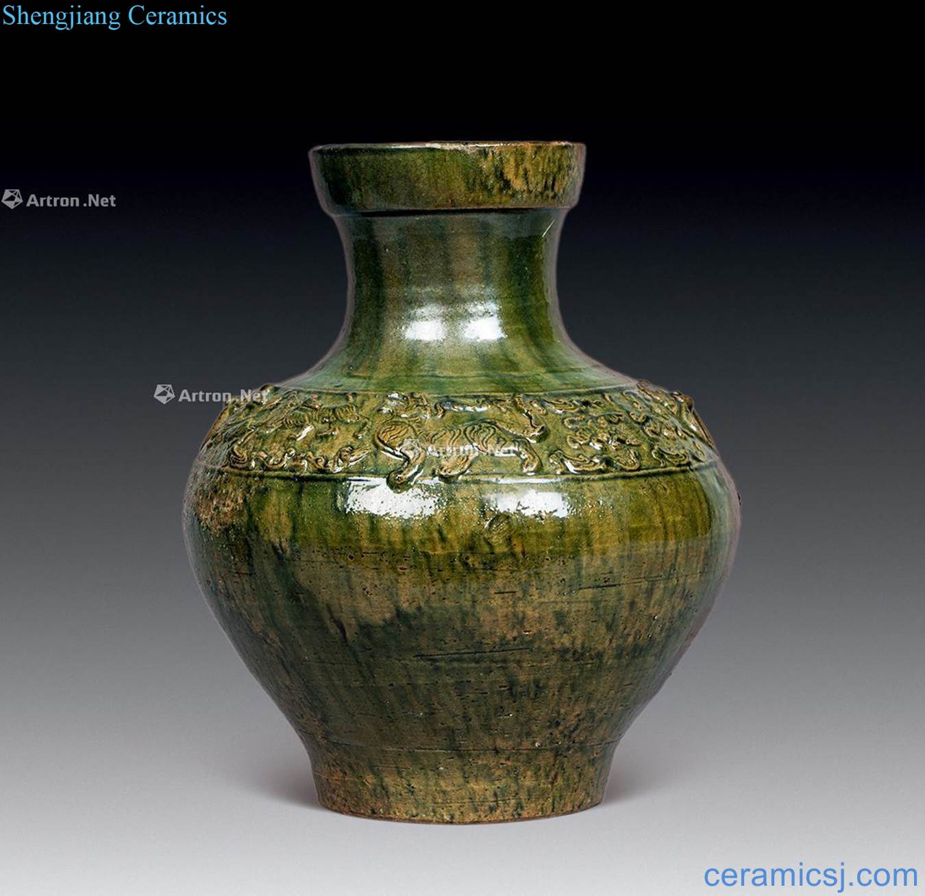 Han spread first beast grain bottle green glaze