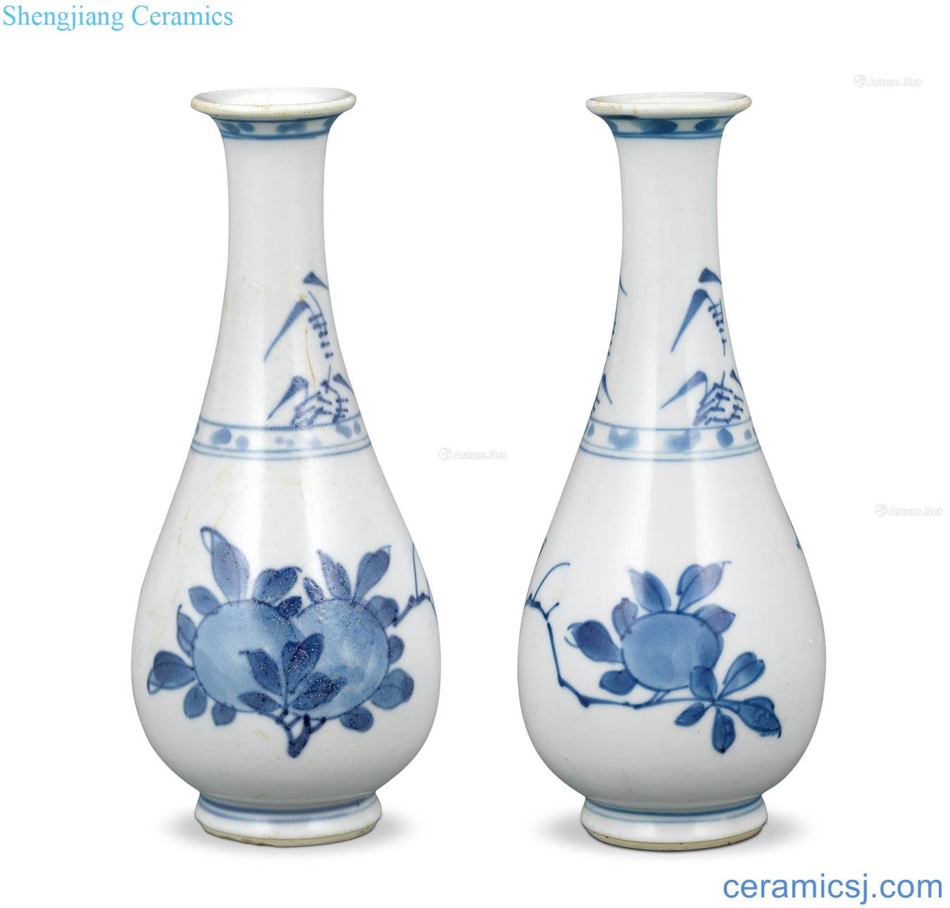 The late qing dynasty Blue and white peach grain goddess of mercy bottle