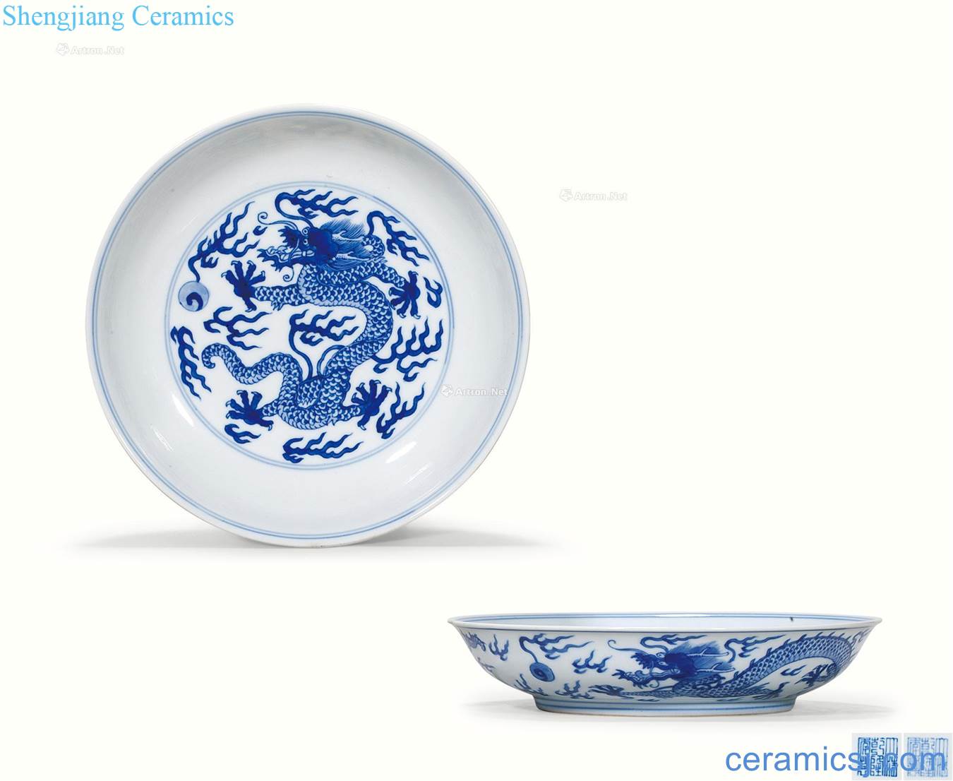 Qing qianlong kiln Blue and white dragon plate (a)