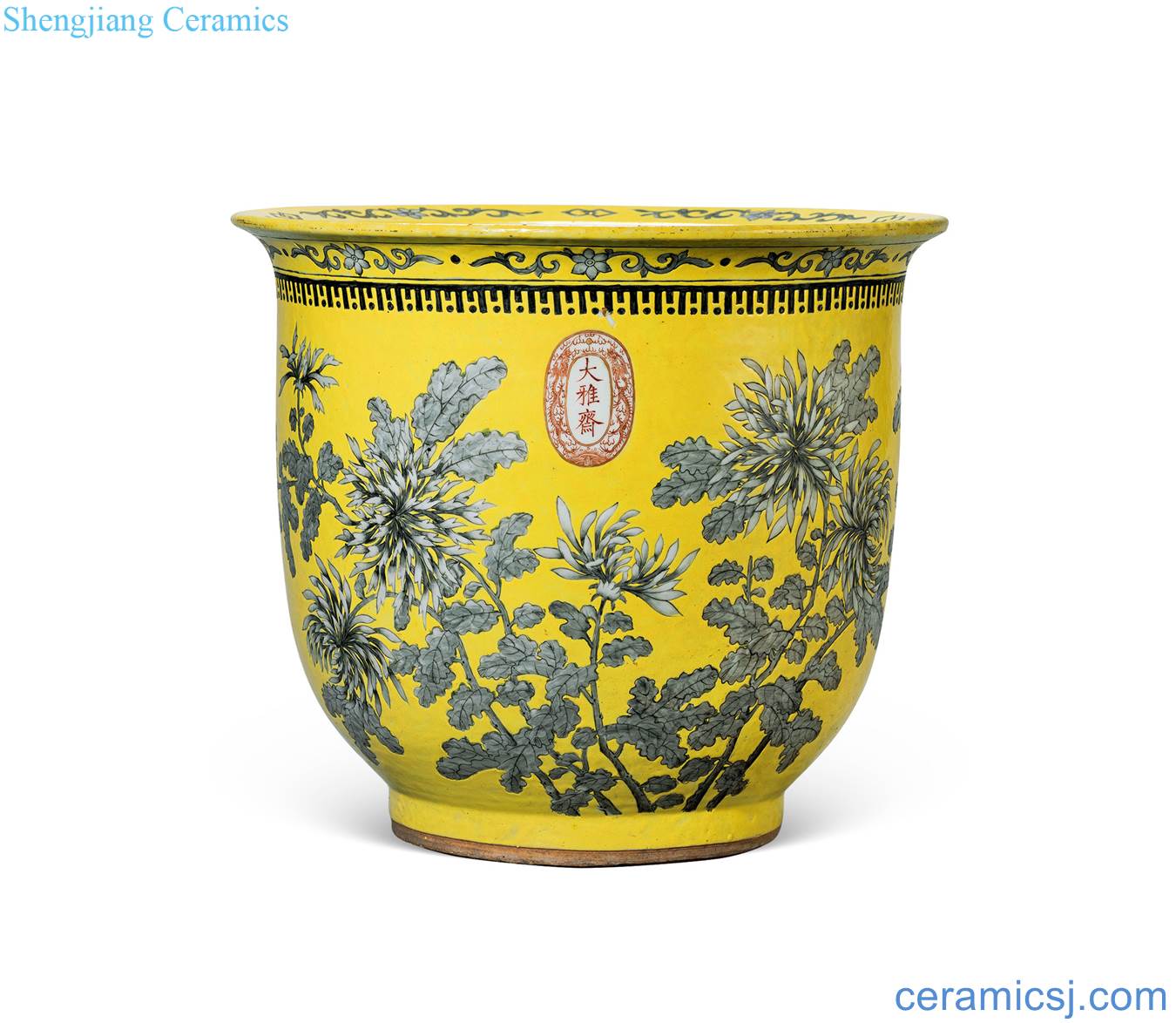 Qing guangxu To color ink chrysanthemum yellow butterfly tattoo flowerpot