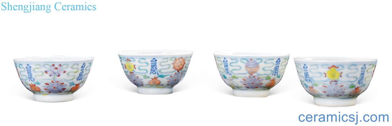 Mid qing Dou choi wan fu green-splashed bowls (four)