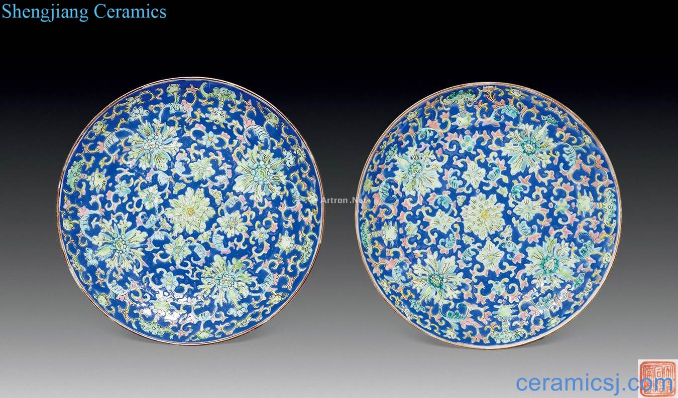 Qing to pastel blue flower pattern plate (a)
