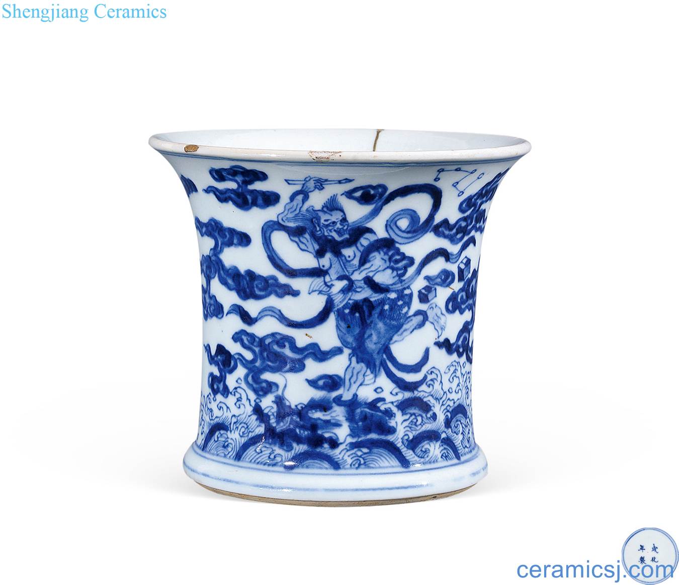 The qing emperor kangxi Blue and white kuixing pen container