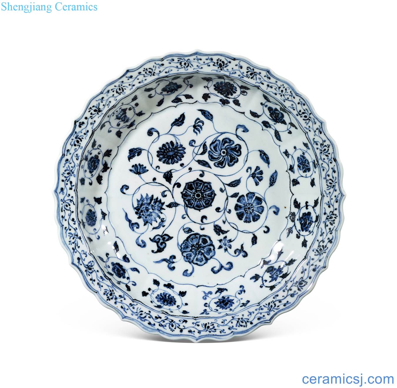 Ming yongle Blue and white flower grain kwai mouth tray