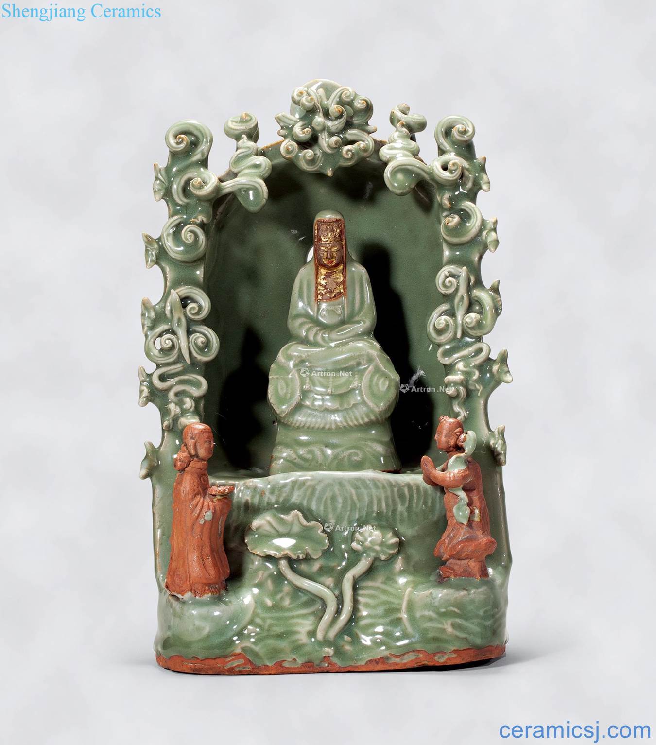 yuan Longquan celadon Green glaze guanyin bodhisattva niches