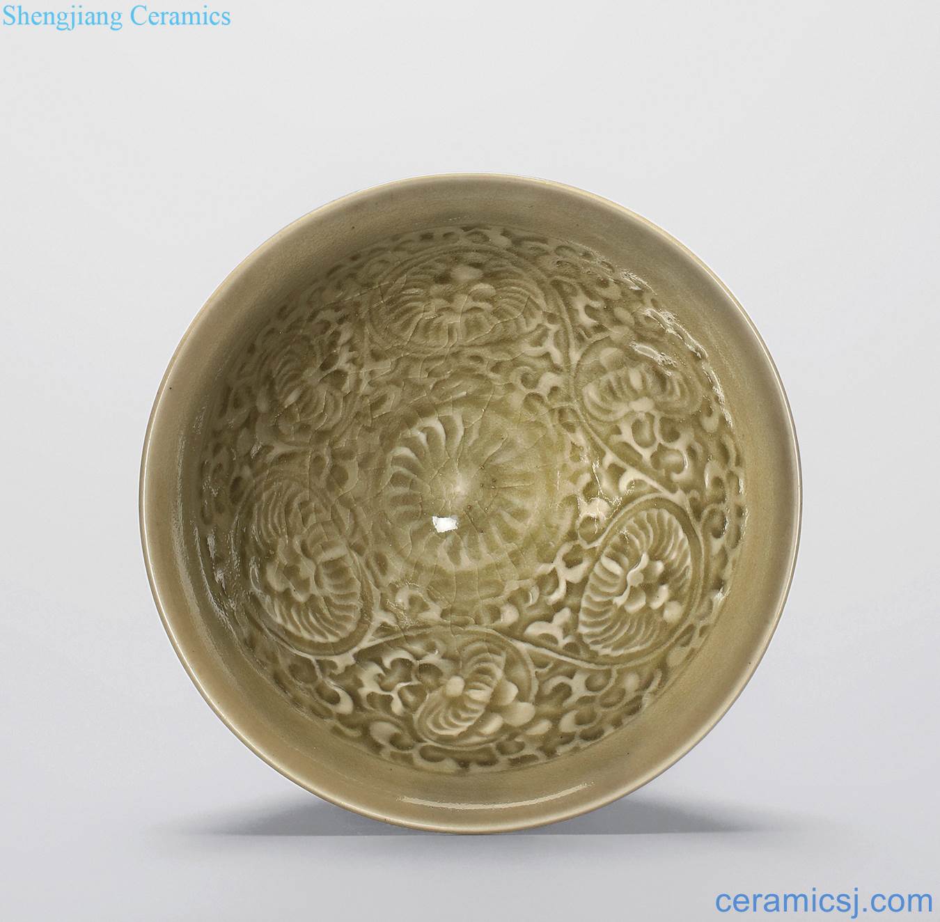 Northern song dynasty (960-1127) and gold (1115-1234), yao state kiln green glaze stamps put chrysanthemums green-splashed bowls