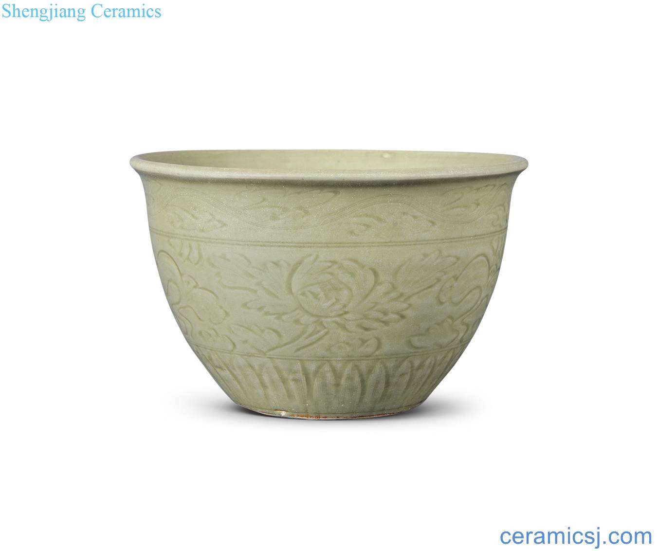 Ming Longquan celadon carved flower lotus flower grain flower pot