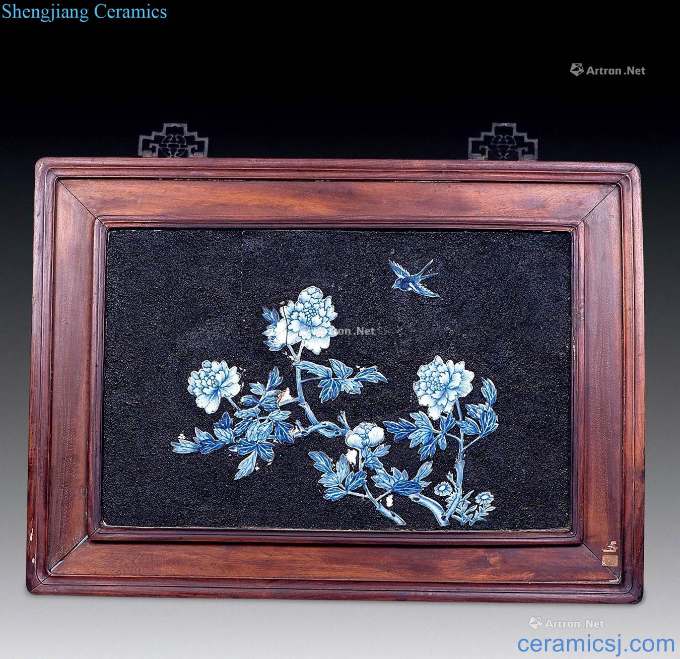 qing Blue and white and magpie peony porcelain wall hanging