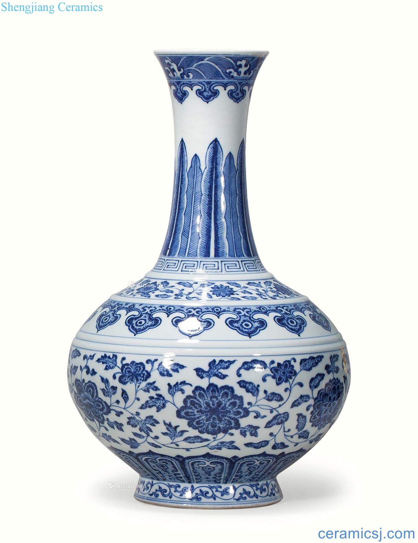 Qing jiaqing kiln Blue and white tie up flower pattern design