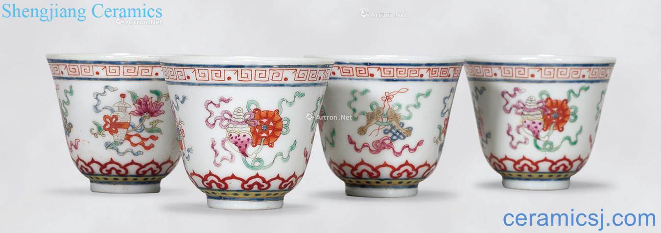 Qing guangxu pastel ribbon propitious grain cup (four pieces)