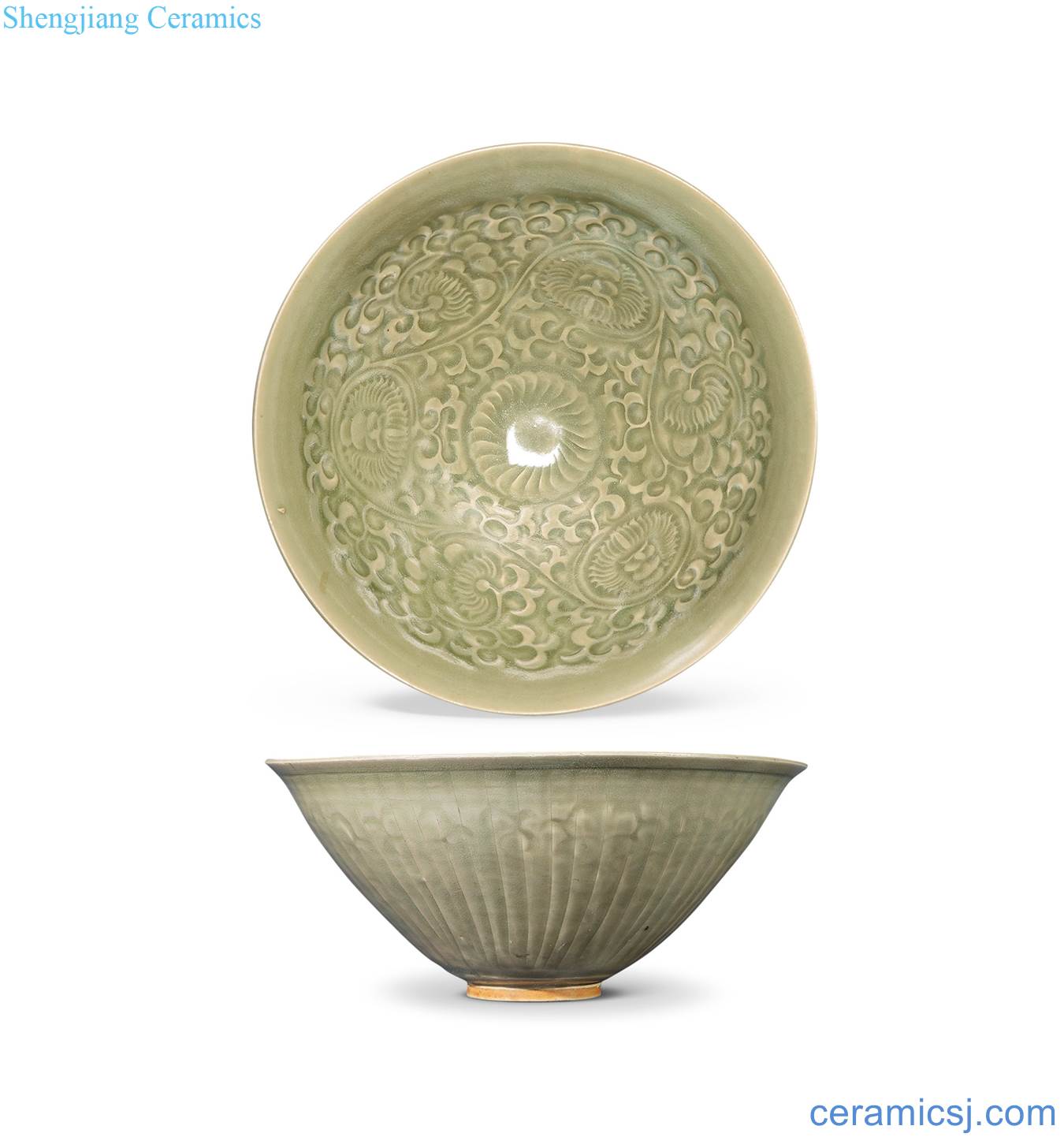 The song dynasty Yao state kiln printed flower pattern bowl