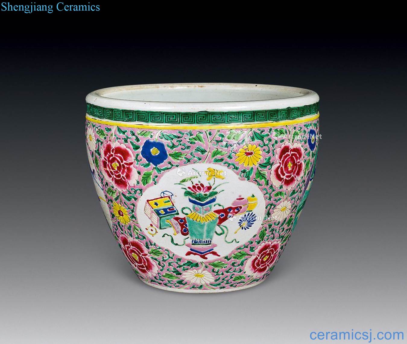 Qing yongzheng pastel flowers antique print cylinder