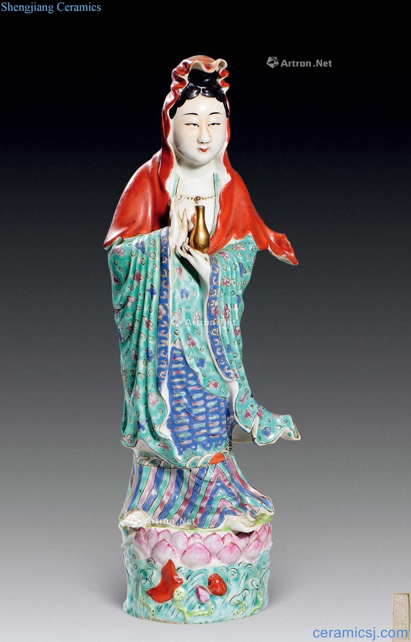 Clear pastel standing guanyin