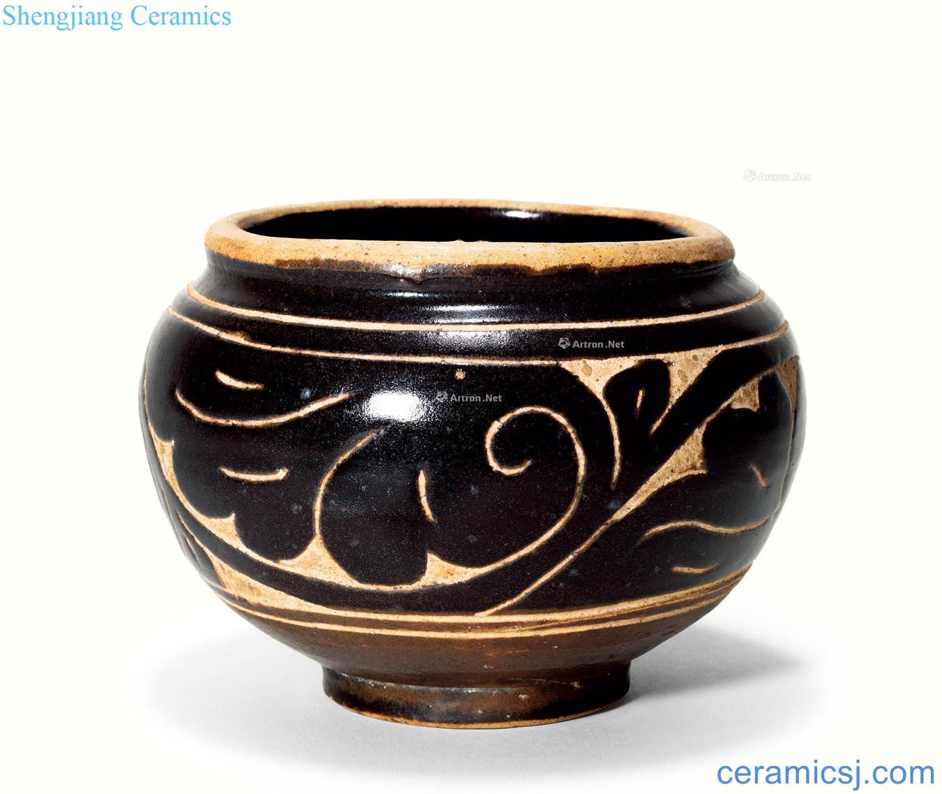 jinyuan The black glaze carved flower pot