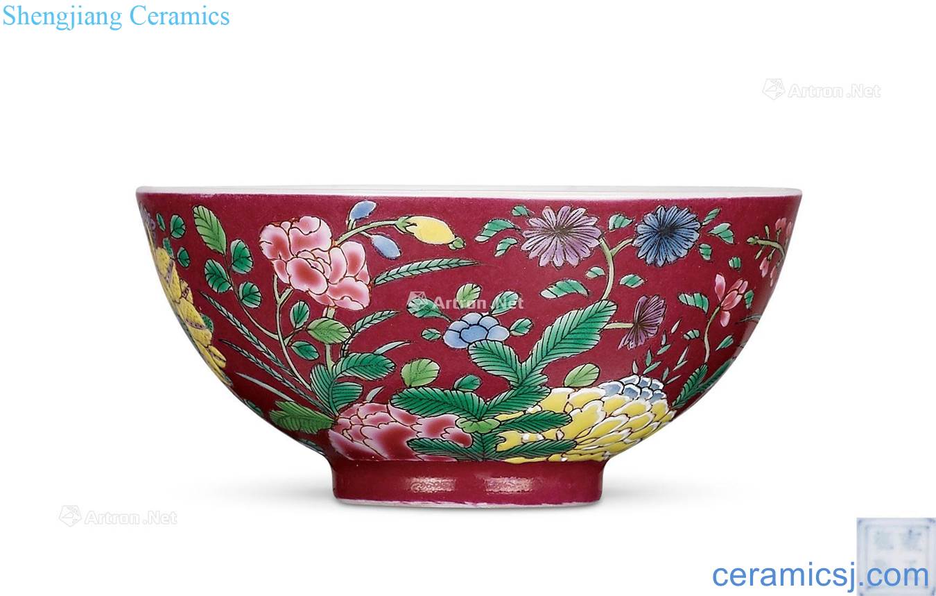 Qing yongzheng flower grain to offer them a cup of the color red