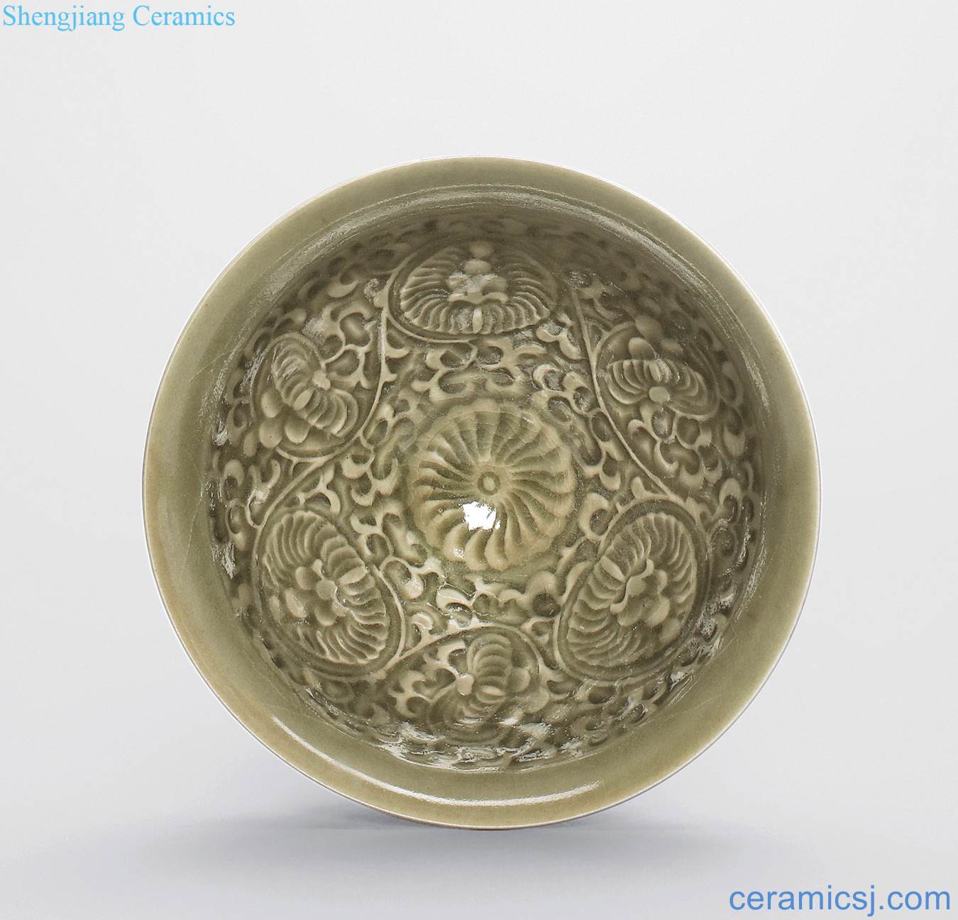 Northern song dynasty (960-1127) and gold (1115-1234), yao state kiln green glaze stamps put chrysanthemums green-splashed bowls