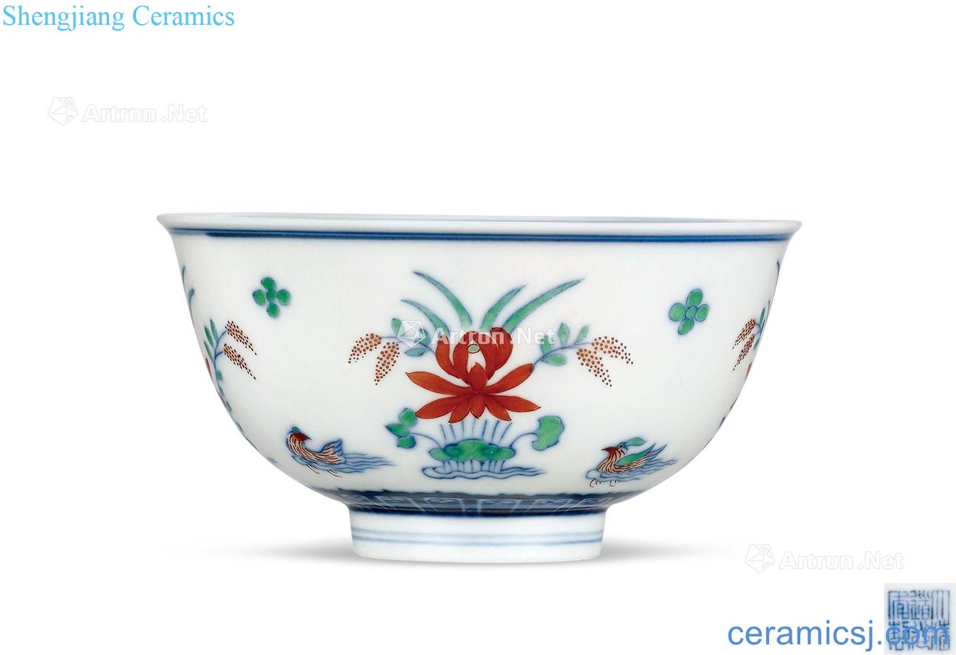 Qing guanyao bucket color light lotus pond yuanyang small bowl