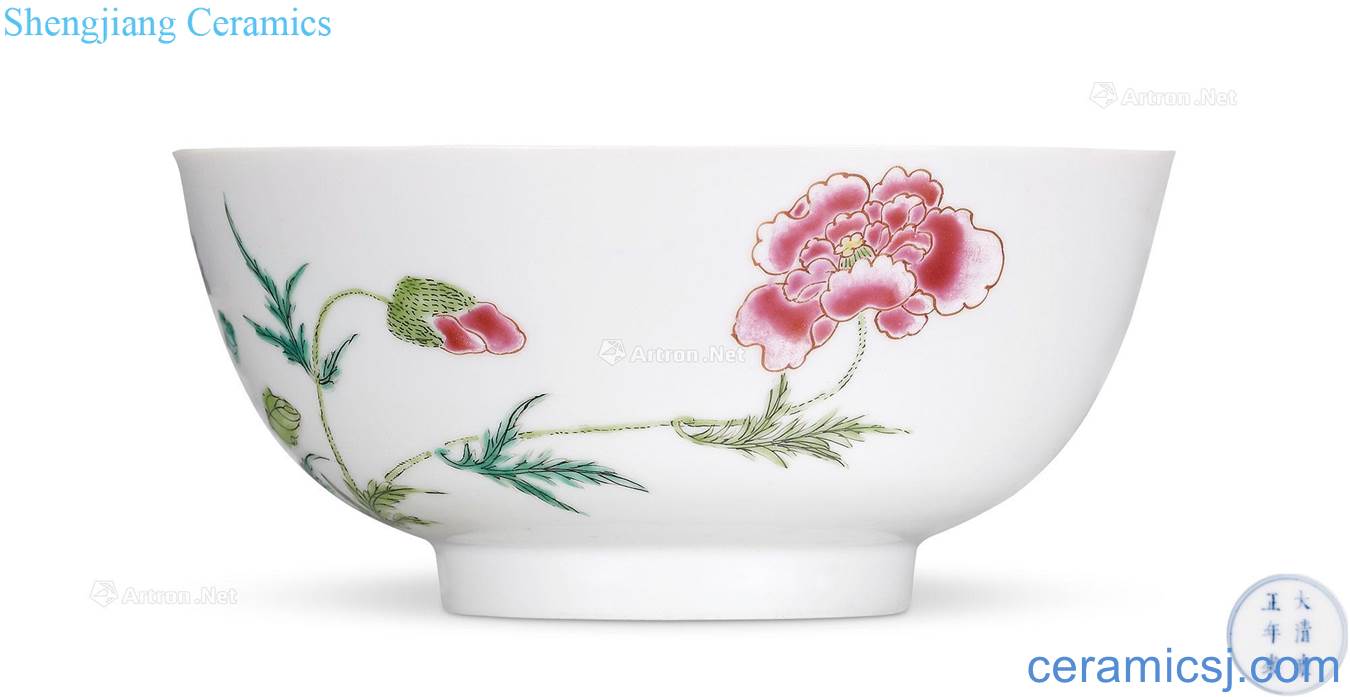 Qing yongzheng pastel corn poppy green-splashed bowls