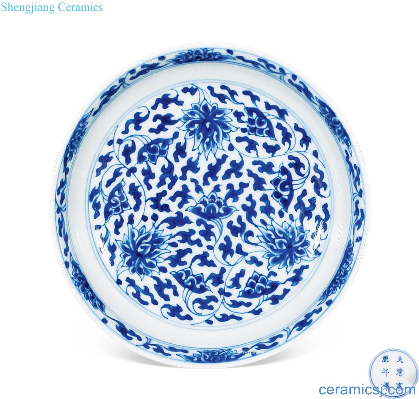 The qing emperor kangxi Blue and white lotus flower tray
