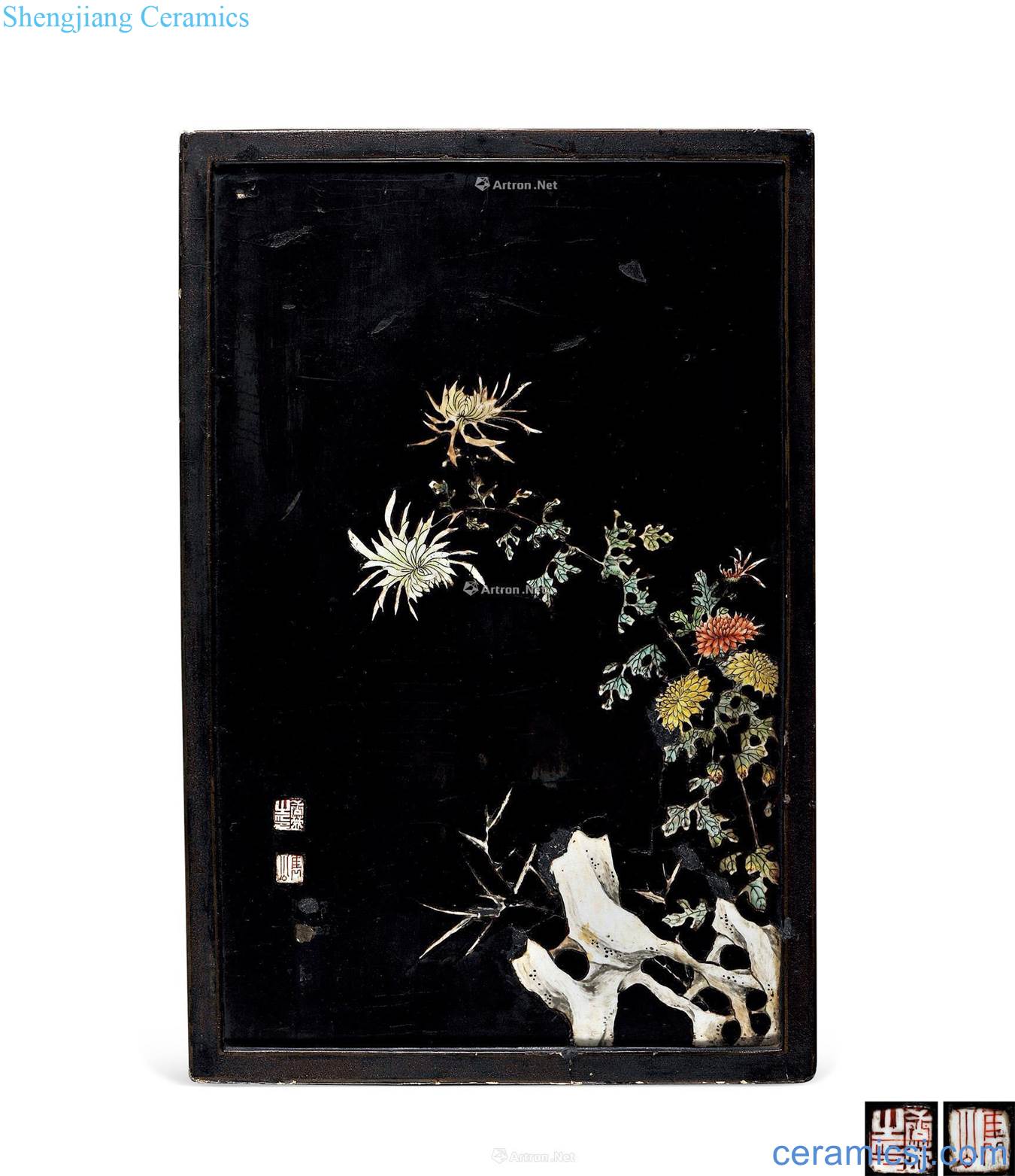 In the 18th century pastel flowers lines hanging panel black paint