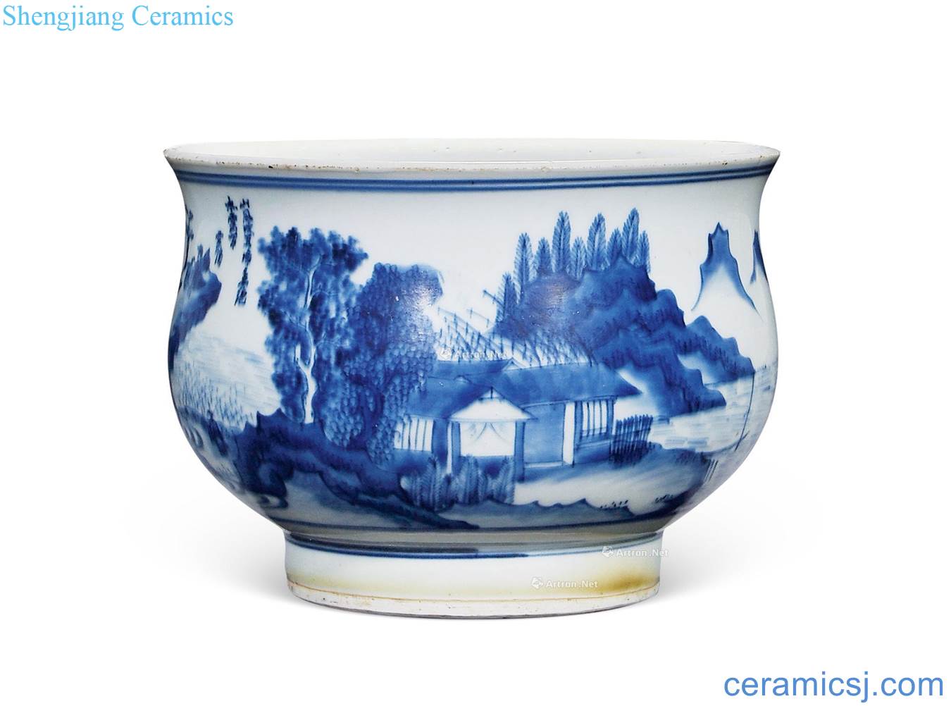 Qing dynasty Blue and white landscape pattern bell furnace