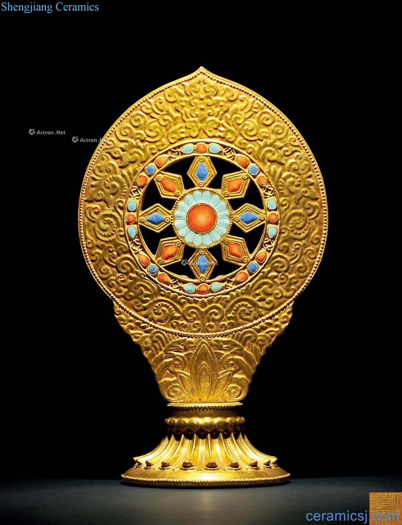 Qing jiaqing dharma wheel gold enamel glaze