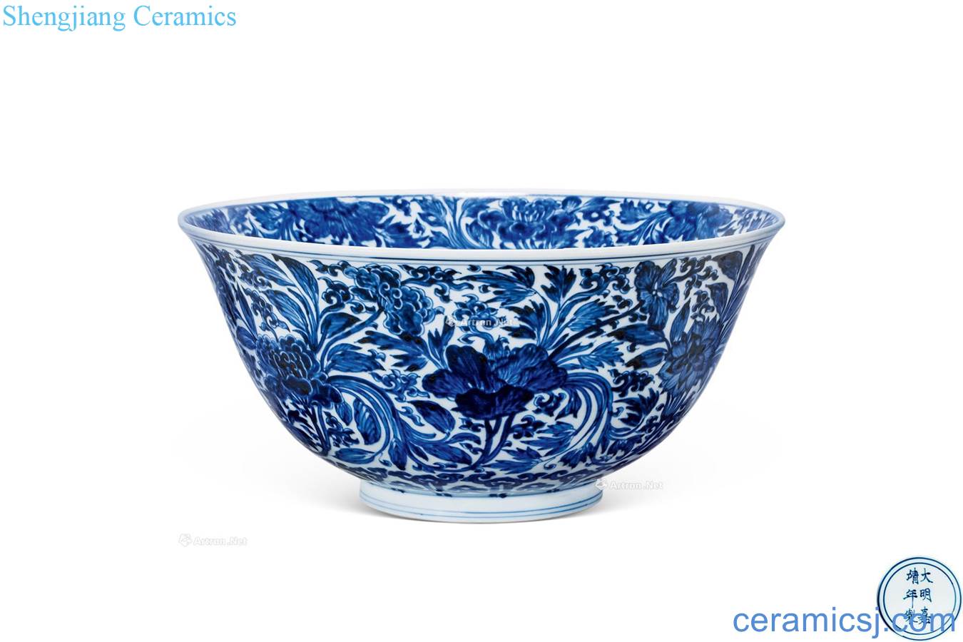 jiajing Blue and white branch flowers green-splashed bowls