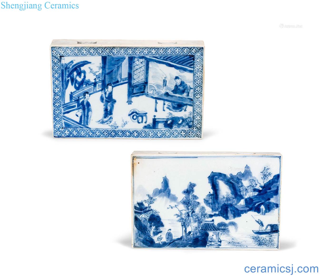 kangxi Stories of blue and white landscape square brick (double)