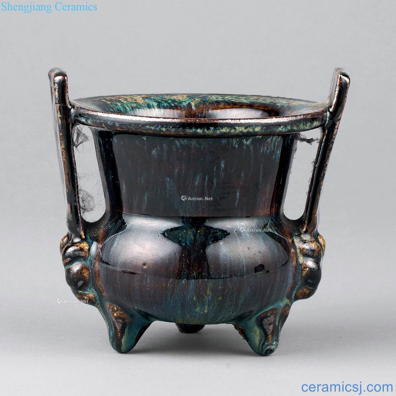 The yuan dynasty (1279-1368) variable glaze ears incense burner
