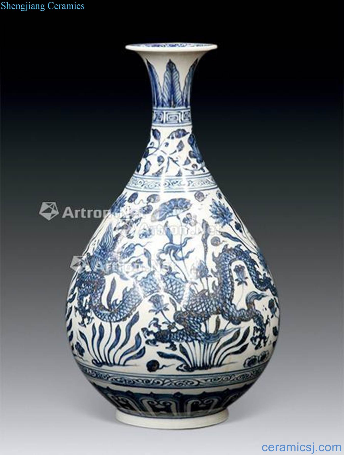Ming xuande Blue and white dragon jade spring bottle