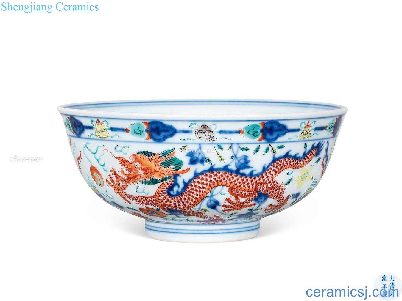 guangxu Blue and white color longfeng green-splashed bowls