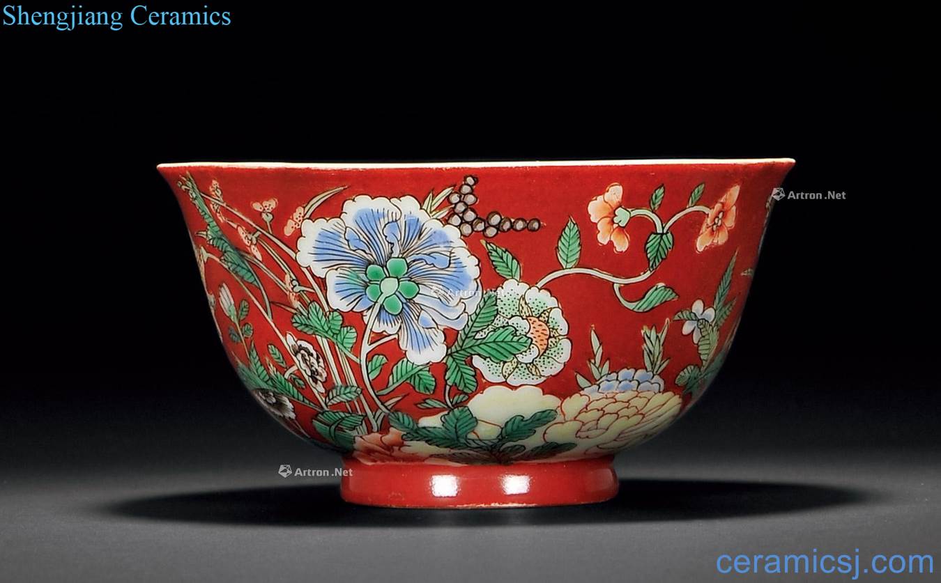 The qing emperor kangxi Drive makes coral red bowl of colorful autumn figure nine palace
