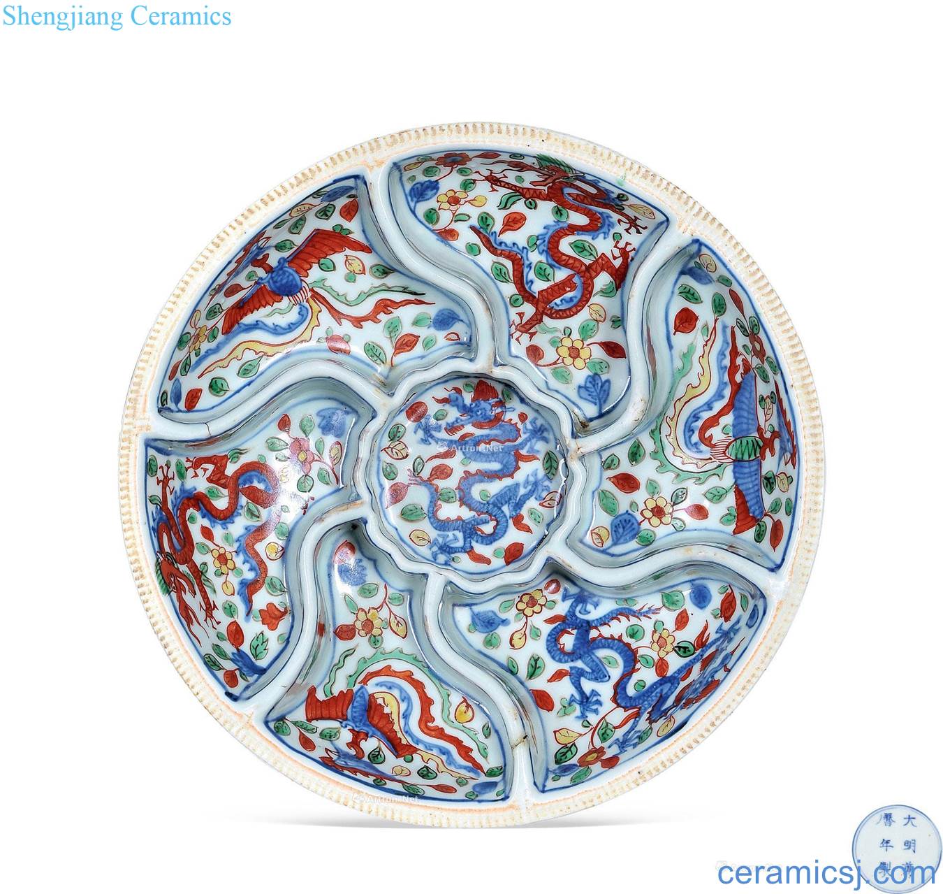 Ming wanli Blue and white color longfeng grain tray