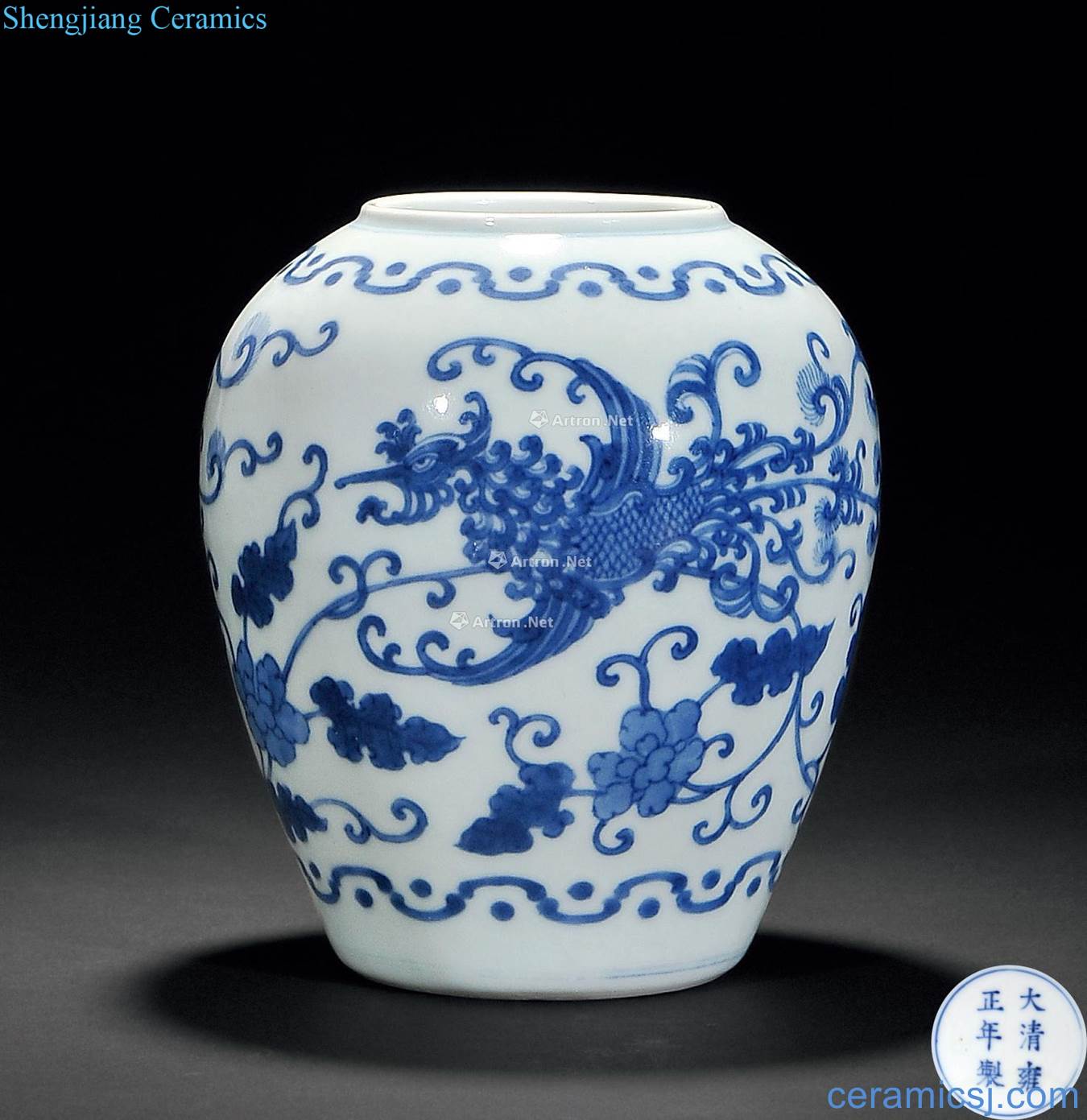 In the qing yongzheng blue real talent phoenix design cans